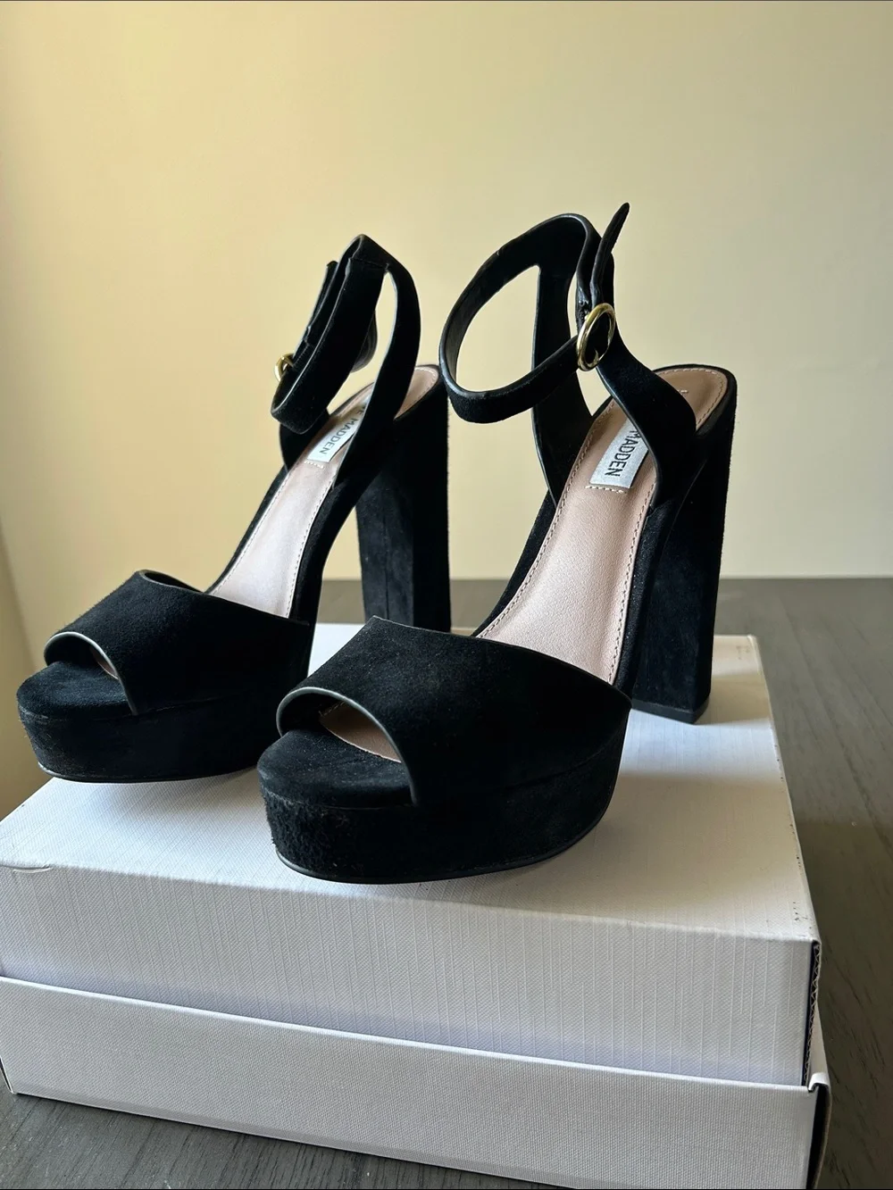 Steve Madden Black Suede Platform Block Heel Sandals